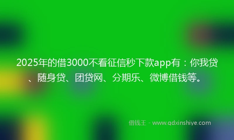 2025年的借3000不看征信秒下款app有：你我贷、随身贷、团贷网、分期乐、微博借钱等。