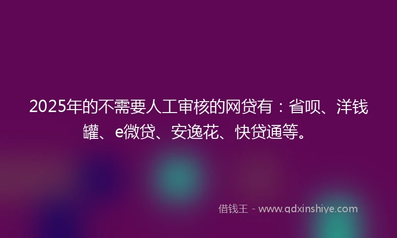 2025年的不需要人工审核的网贷有：省呗、洋钱罐、e微贷、安逸花、快贷通等。