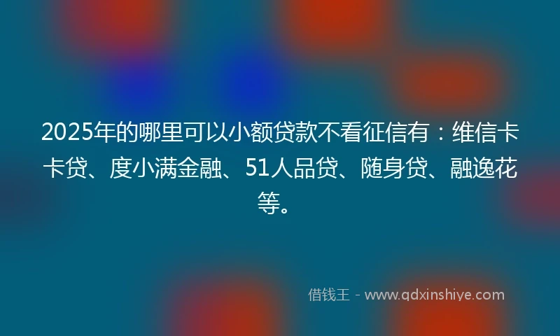 2025年的哪里可以小额贷款不看征信有：维信卡卡贷、度小满金融、51人品贷、随身贷、融逸花等。