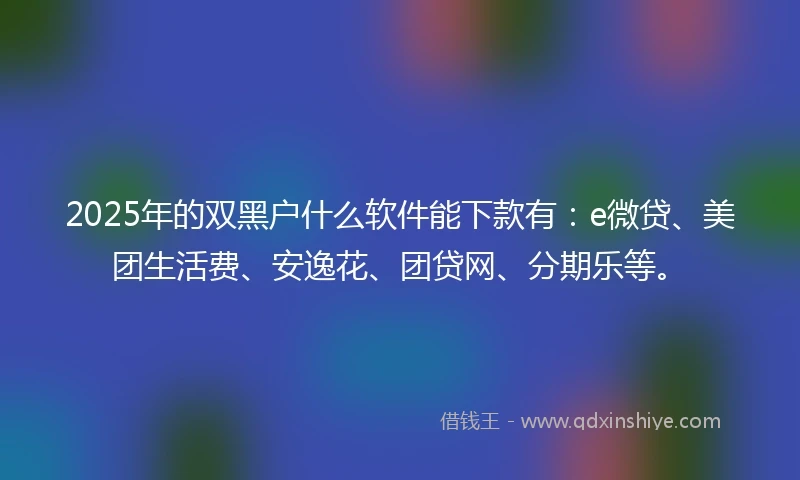 2025年的双黑户什么软件能下款有：e微贷、美团生活费、安逸花、团贷网、分期乐等。