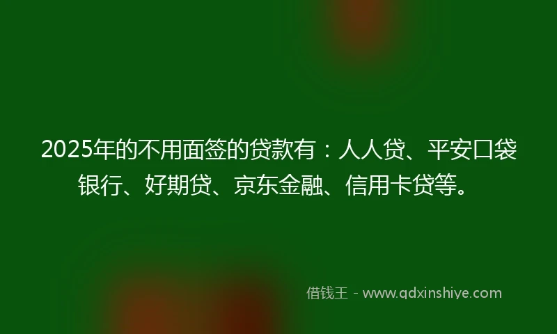 2025年的不用面签的贷款有：人人贷、平安口袋银行、好期贷、京东金融、信用卡贷等。