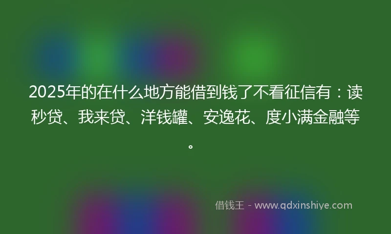 2025年的在什么地方能借到钱了不看征信有：读秒贷、我来贷、洋钱罐、安逸花、度小满金融等。