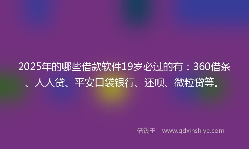 2025年的哪些借款软件19岁必过的有：360借条、人人贷、平安口袋银行、还呗、微粒贷等。