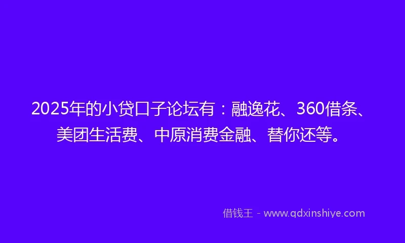 2025年的小贷口子论坛有：融逸花、360借条、美团生活费、中原消费金融、替你还等。
