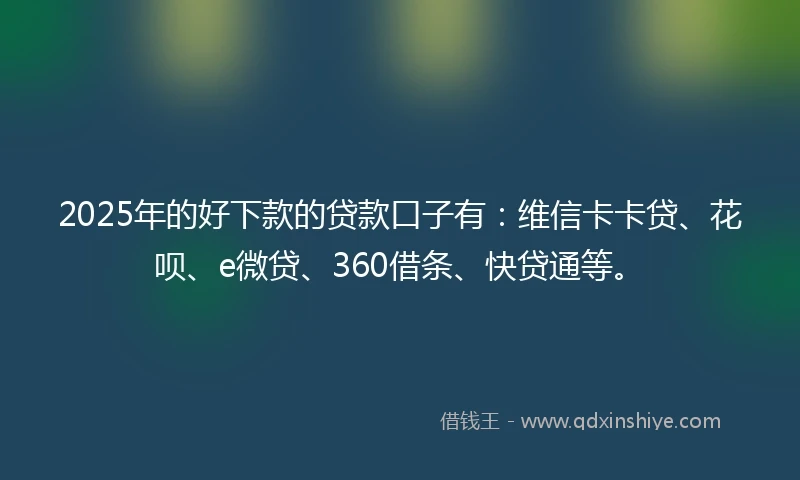 2025年的好下款的贷款口子有：维信卡卡贷、花呗、e微贷、360借条、快贷通等。