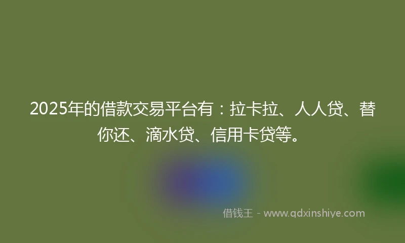 2025年的借款交易平台有：拉卡拉、人人贷、替你还、滴水贷、信用卡贷等。