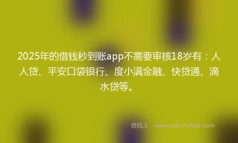 2025年的借钱秒到账app不需要审核18岁有：人人贷、平安口袋银行、度小满金融、快贷通、滴水贷等。