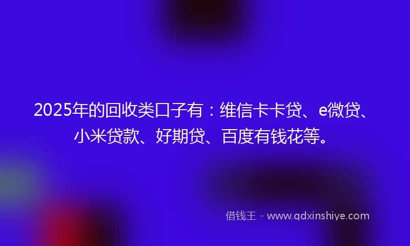 2025年的回收类口子有：维信卡卡贷、e微贷、小米贷款、好期贷、百度有钱花等。