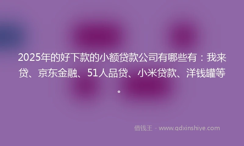 2025年的好下款的小额贷款公司有哪些有:我来贷、京东金融、51人品贷、小米贷款、洋钱罐等。