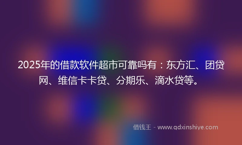2025年的借款软件超市可靠吗有：东方汇、团贷网、维信卡卡贷、分期乐、滴水贷等。