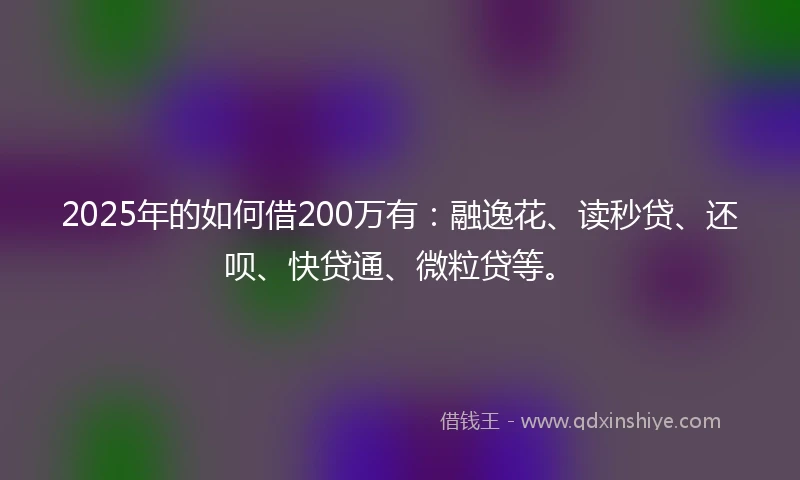 2025年的如何借200万有：融逸花、读秒贷、还呗、快贷通、微粒贷等。