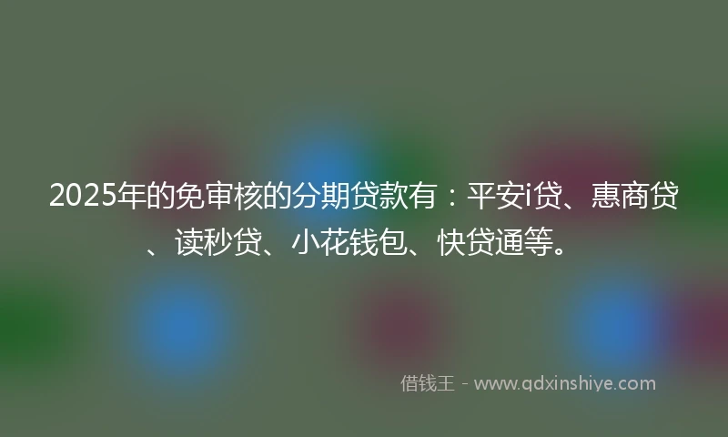 2025年的免审核的分期贷款有：平安i贷、惠商贷、读秒贷、小花钱包、快贷通等。