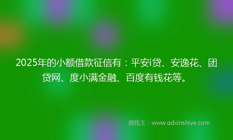 2025年的小额借款征信有：平安i贷、安逸花、团贷网、度小满金融、百度有钱花等。