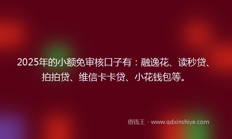2025年的小额免审核口子有：融逸花、读秒贷、拍拍贷、维信卡卡贷、小花钱包等。
