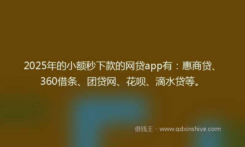 2025年的小额秒下款的网贷app有:惠商贷、360借条、团贷网、花呗、滴水贷等。