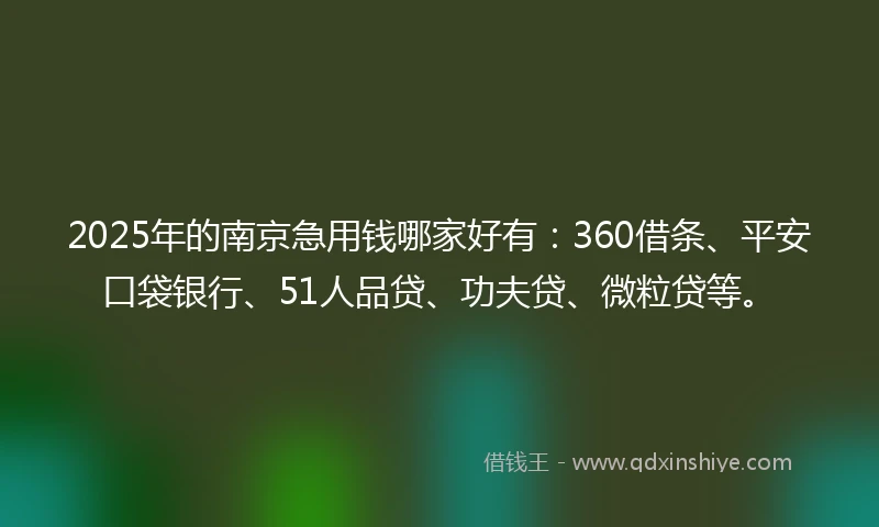 2025年的南京急用钱哪家好有：360借条、平安口袋银行、51人品贷、功夫贷、微粒贷等。