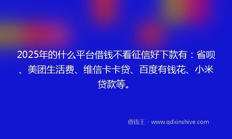 2025年的什么平台借钱不看征信好下款有：省呗、美团生活费、维信卡卡贷、百度有钱花、小米贷款等。