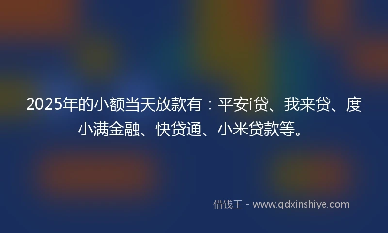 2025年的小额当天放款有：平安i贷、我来贷、度小满金融、快贷通、小米贷款等。