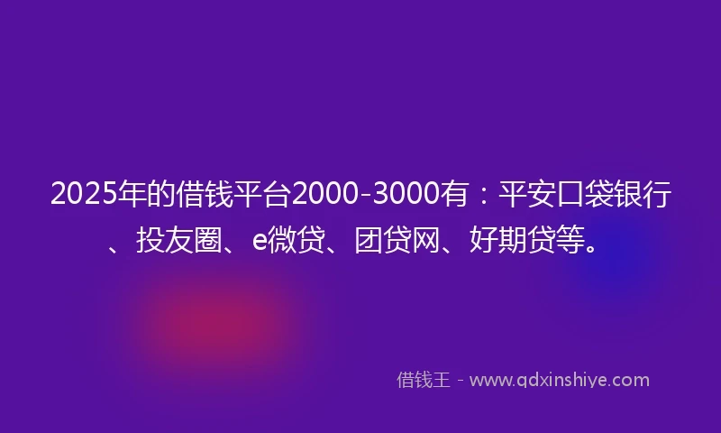 2025年的借钱平台2000-3000有：平安口袋银行、投友圈、e微贷、团贷网、好期贷等。