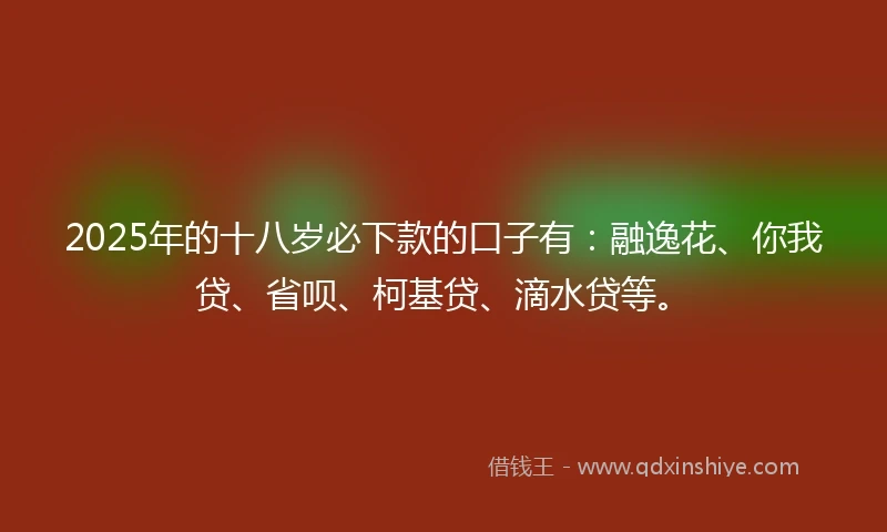 2025年的十八岁必下款的口子有：融逸花、你我贷、省呗、柯基贷、滴水贷等。