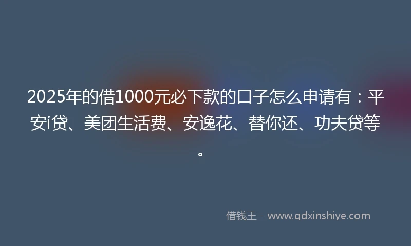 2025年的借1000元必下款的口子怎么申请有：平安i贷、美团生活费、安逸花、替你还、功夫贷等。