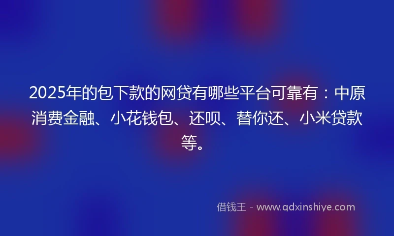 2025年的包下款的网贷有哪些平台可靠有：中原消费金融、小花钱包、还呗、替你还、小米贷款等。