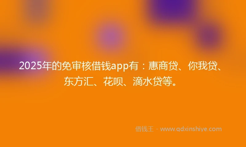 2025年的免审核借钱app有：惠商贷、你我贷、东方汇、花呗、滴水贷等。
