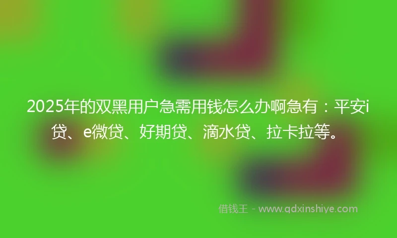 2025年的双黑用户急需用钱怎么办啊急有：平安i贷、e微贷、好期贷、滴水贷、拉卡拉等。