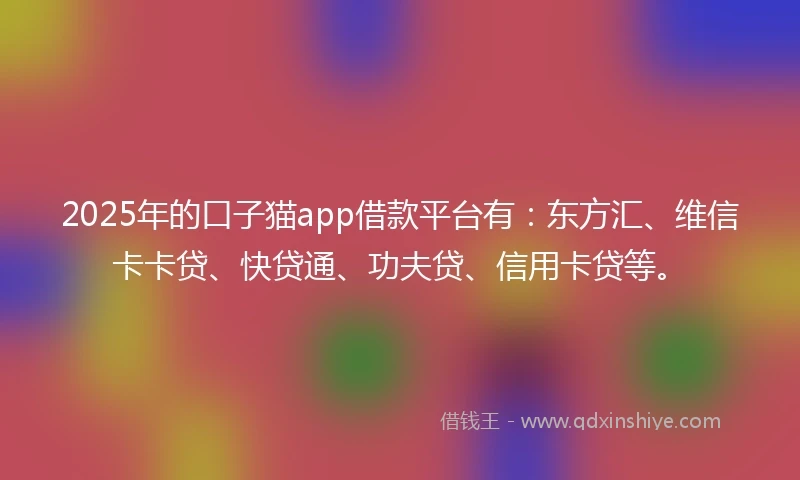 2025年的口子猫app借款平台有：东方汇、维信卡卡贷、快贷通、功夫贷、信用卡贷等。