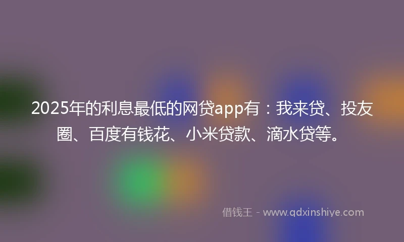 2025年的利息最低的网贷app有：我来贷、投友圈、百度有钱花、小米贷款、滴水贷等。