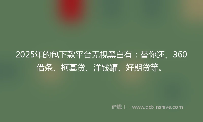 2025年的包下款平台无视黑白有：替你还、360借条、柯基贷、洋钱罐、好期贷等。