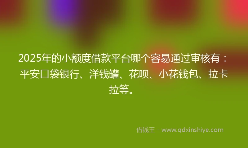 2025年的小额度借款平台哪个容易通过审核有：平安口袋银行、洋钱罐、花呗、小花钱包、拉卡拉等。