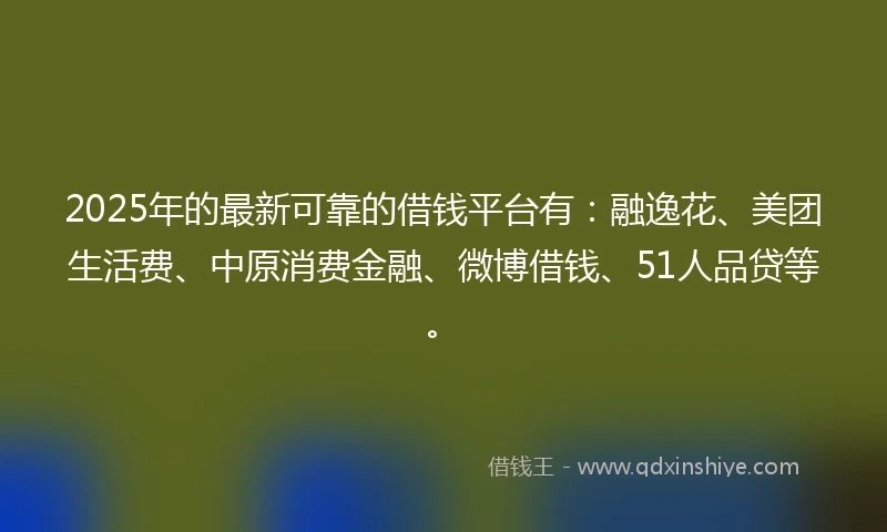 2025年的最新可靠的借钱平台有：融逸花、美团生活费、中原消费金融、微博借钱、51人品贷等。