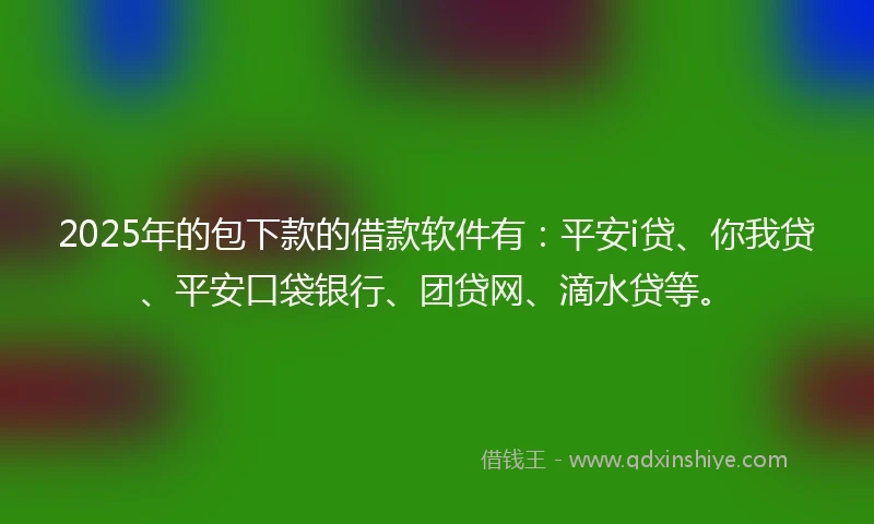 2025年的包下款的借款软件有：平安i贷、你我贷、平安口袋银行、团贷网、滴水贷等。