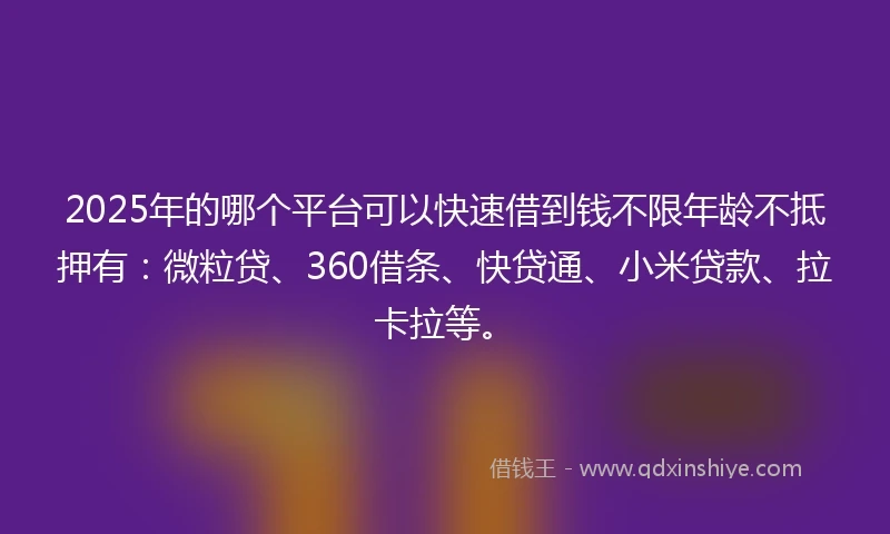 2025年的哪个平台可以快速借到钱不限年龄不抵押有：微粒贷、360借条、快贷通、小米贷款、拉卡拉等。