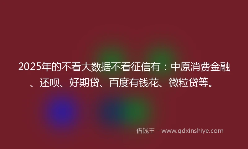 2025年的不看大数据不看征信有：中原消费金融、还呗、好期贷、百度有钱花、微粒贷等。