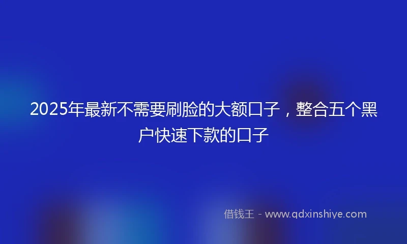 2025年最新不需要刷脸的大额口子，整合五个黑户快速下款的口子
