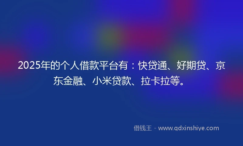 2025年的个人借款平台有：快贷通、好期贷、京东金融、小米贷款、拉卡拉等。