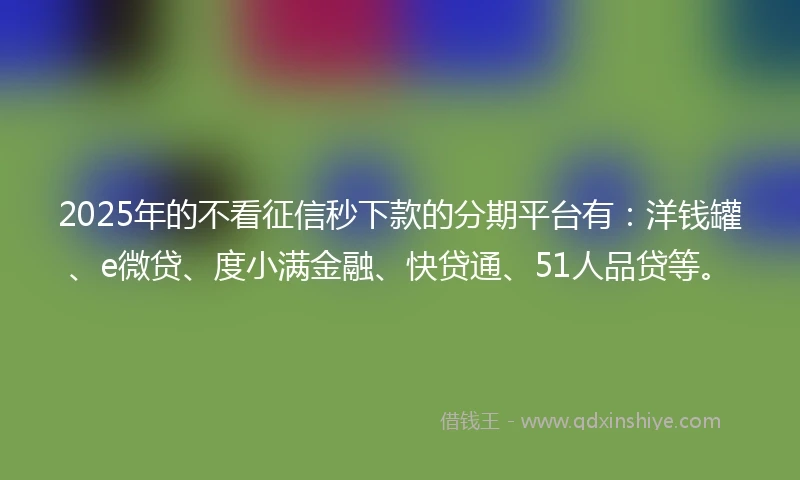 2025年的不看征信秒下款的分期平台有：洋钱罐、e微贷、度小满金融、快贷通、51人品贷等。