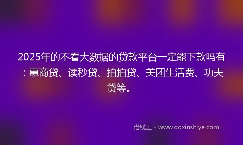2025年的不看大数据的贷款平台一定能下款吗有：惠商贷、读秒贷、拍拍贷、美团生活费、功夫贷等。