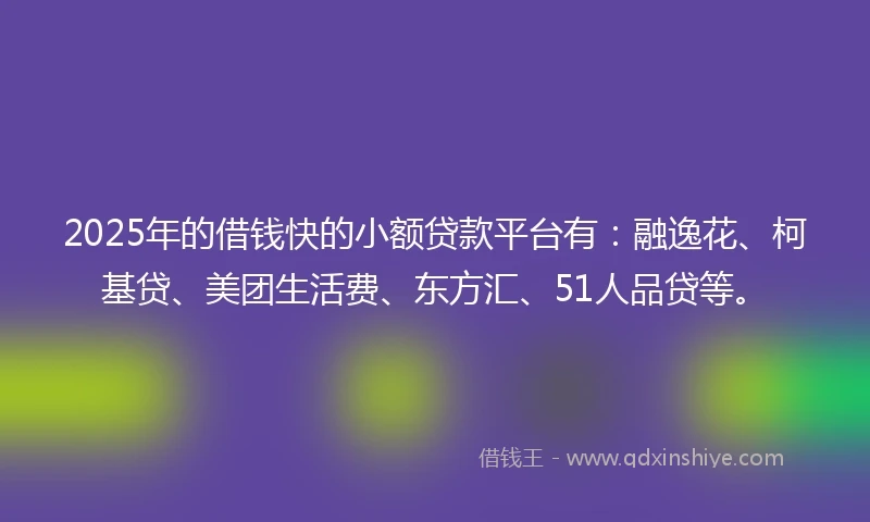2025年的借钱快的小额贷款平台有：融逸花、柯基贷、美团生活费、东方汇、51人品贷等。
