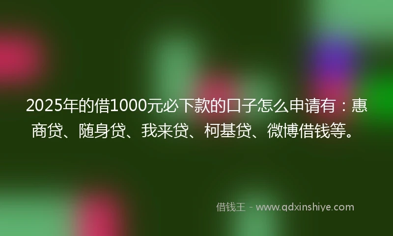 2025年的借1000元必下款的口子怎么申请有：惠商贷、随身贷、我来贷、柯基贷、微博借钱等。