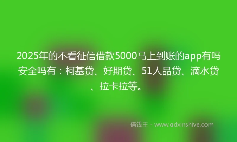 2025年的不看征信借款5000马上到账的app有吗安全吗有：柯基贷、好期贷、51人品贷、滴水贷、拉卡拉等。