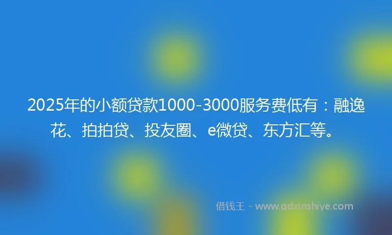 2025年的小额贷款1000-3000服务费低有：融逸花、拍拍贷、投友圈、e微贷、东方汇等。