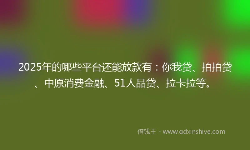 2025年的哪些平台还能放款有：你我贷、拍拍贷、中原消费金融、51人品贷、拉卡拉等。