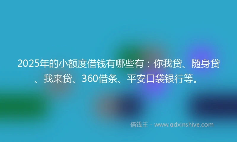 2025年的小额度借钱有哪些有:你我贷、随身贷、我来贷、360借条、平安口袋银行等。