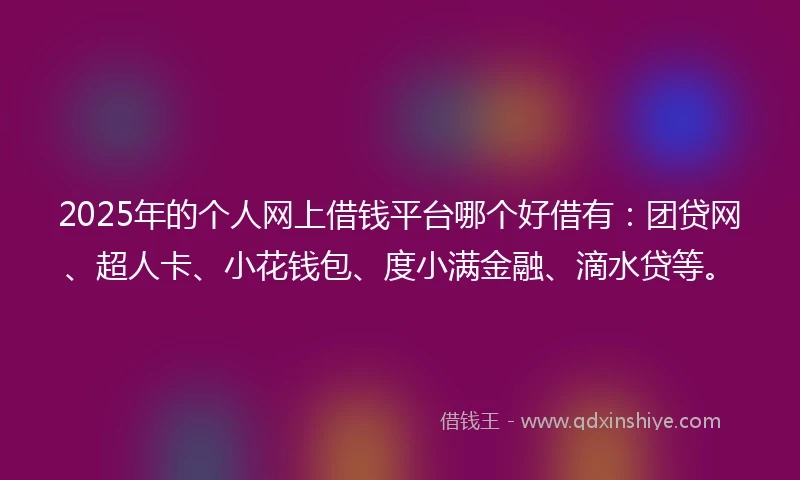 2025年的个人网上借钱平台哪个好借有：团贷网、超人卡、小花钱包、度小满金融、滴水贷等。