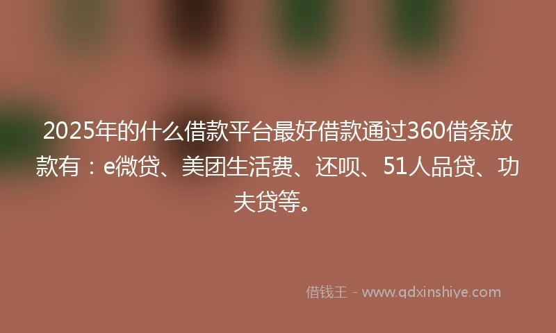 2025年的什么借款平台最好借款通过360借条放款有：e微贷、美团生活费、还呗、51人品贷、功夫贷等。