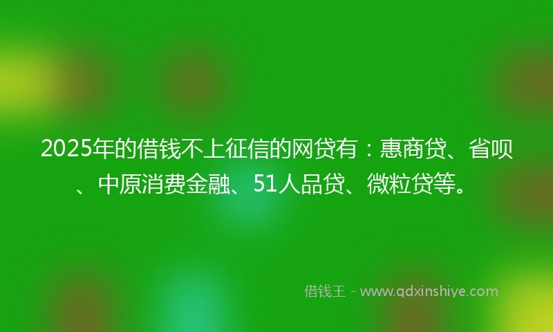 2025年的借钱不上征信的网贷有：惠商贷、省呗、中原消费金融、51人品贷、微粒贷等。
