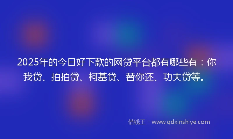 2025年的今日好下款的网贷平台都有哪些有：你我贷、拍拍贷、柯基贷、替你还、功夫贷等。